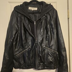 Selby Black Leather Jacket with Hood